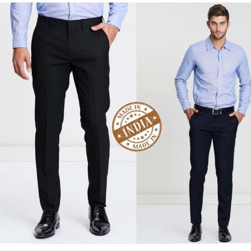 Combo  Colour Blues Elite Mens Trouser - Set of 2 Trousers (Black & Navy Blue)